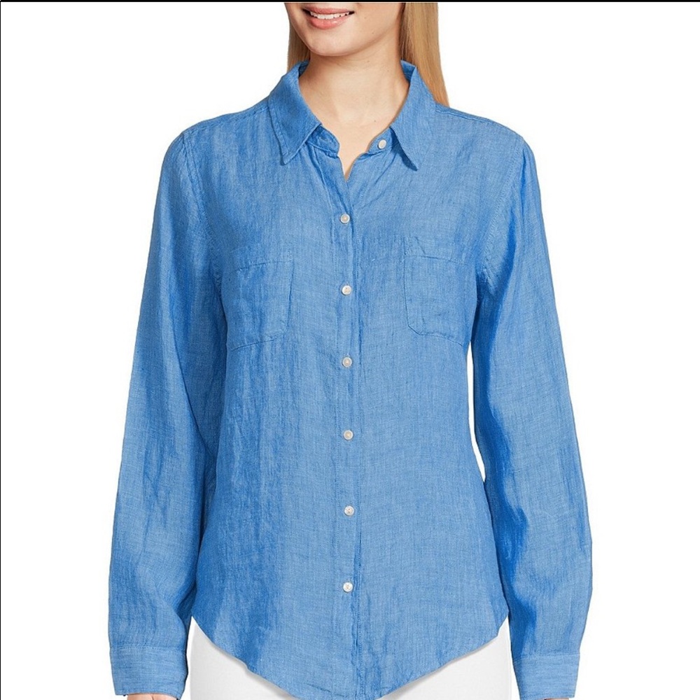 Lilly Pulitzer Linen Point Collar Long Sleeve Button Down Shirt